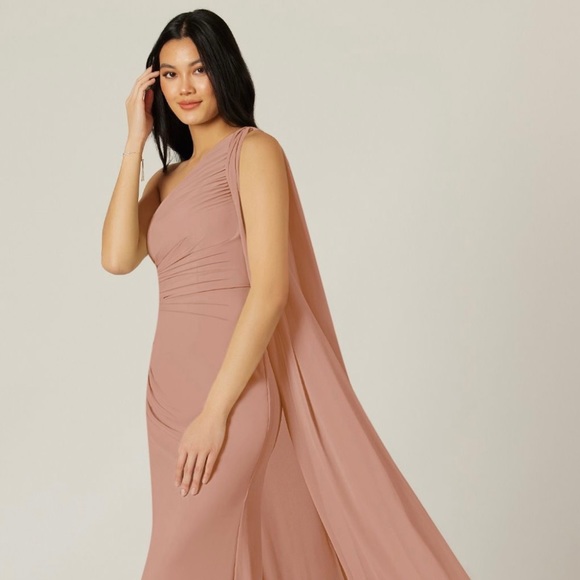 Azazie One Shoulder Dress in champagne rose - Picture 1 of 10